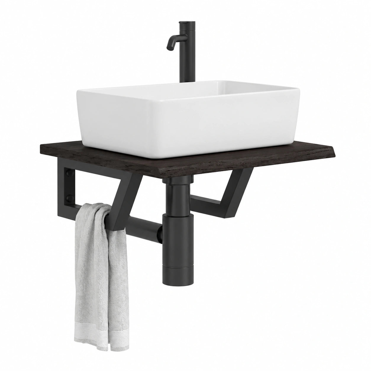 Ensemble de meubles de salle de bain, avec rangement, avec étagères, en chêne et acier, pour la salle de bain