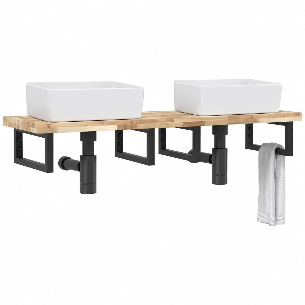 Ensemble de meubles de salle de bain, avec rangement, avec tiroirs, avec étagères, en bois massif et acier, pour la salle de bain