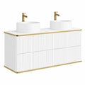 Ensemble de meubles de salle de bain, avec tiroirs, coloris blanc et doré, pour la salle de bain