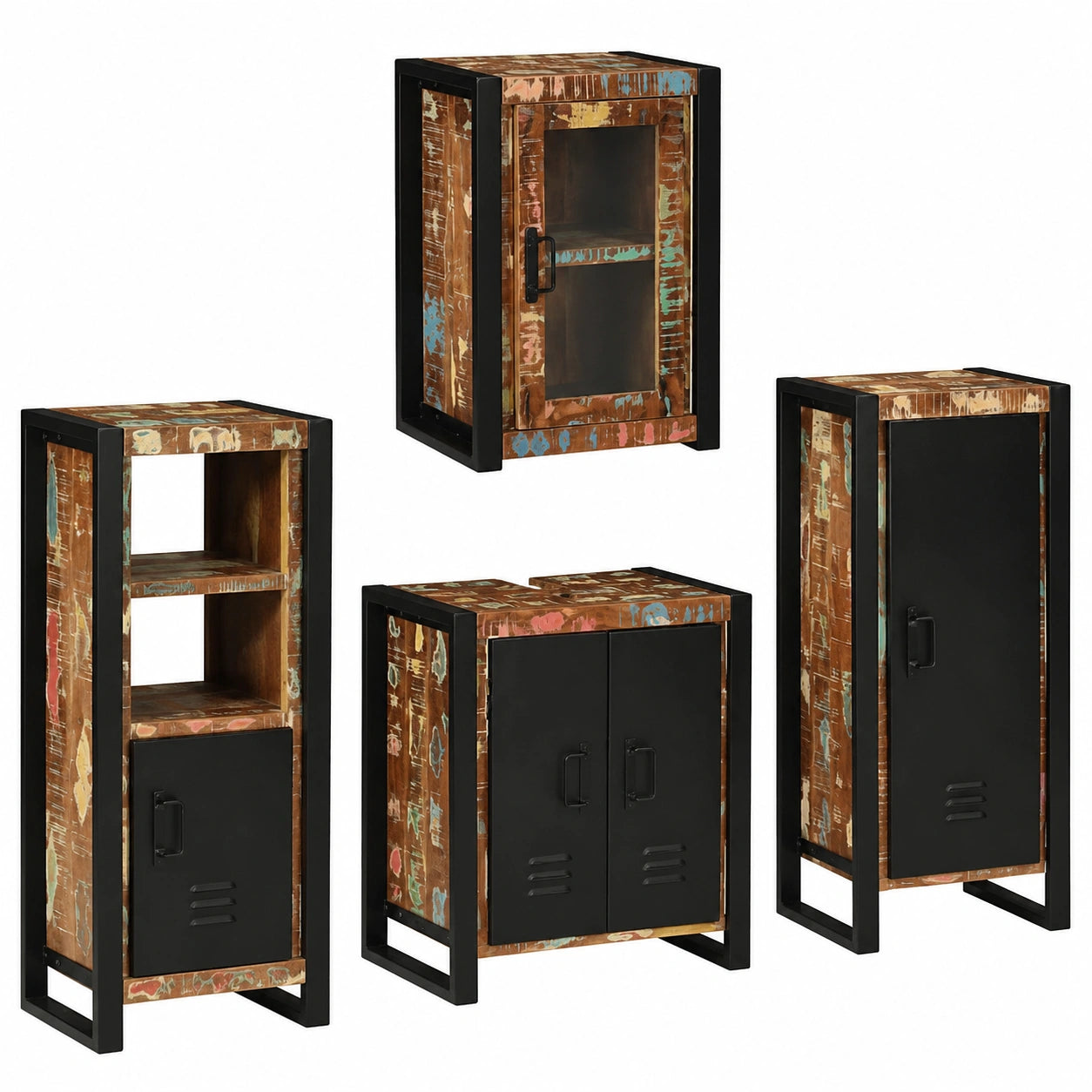 Armoire, en bois massif et métal, avec rangement, avec étagères, pour la chambre
