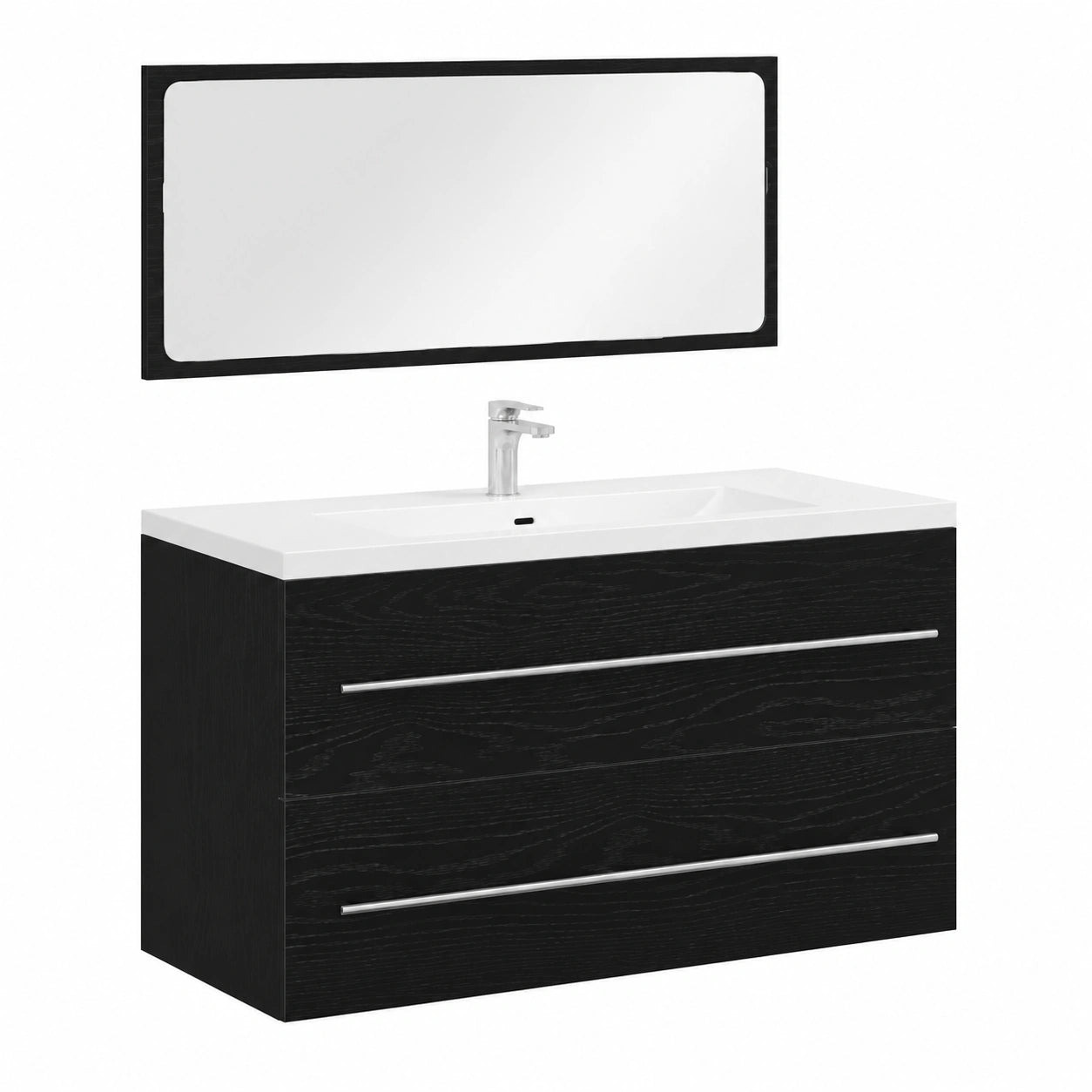 Ensemble de meubles de salle de bain, en chêne, avec rangement, avec tiroirs, coloris noir, 90 x 45 cm, pour la salle de bain