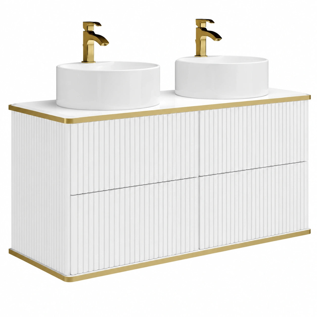 Ensemble de meubles de salle de bain, coloris blanc et doré, pour la salle de bain