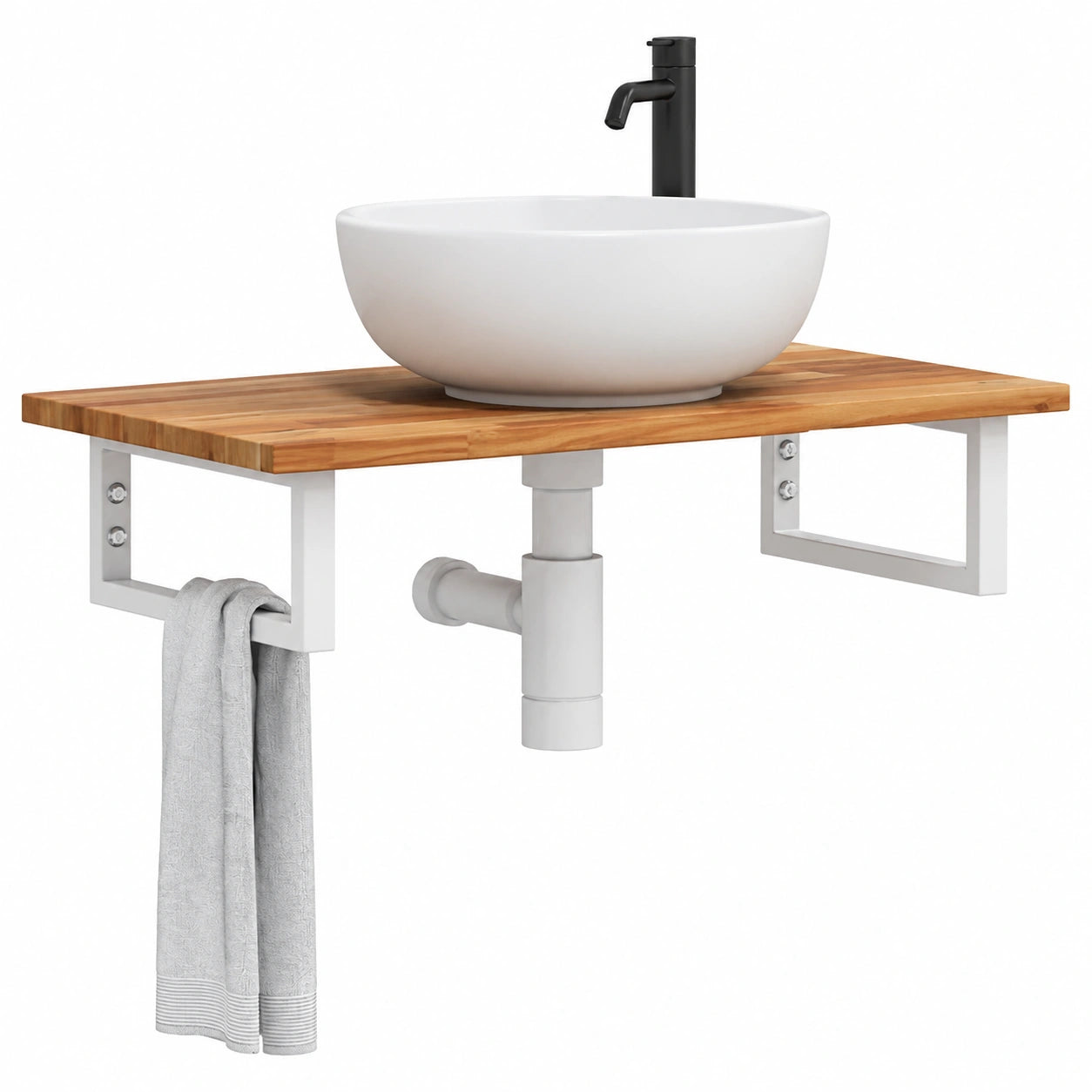 Ensemble de meubles de salle de bain, avec rangement, avec étagères, en bois massif et acier, coloris blanc, 100 x 40 cm, pour la salle de bain