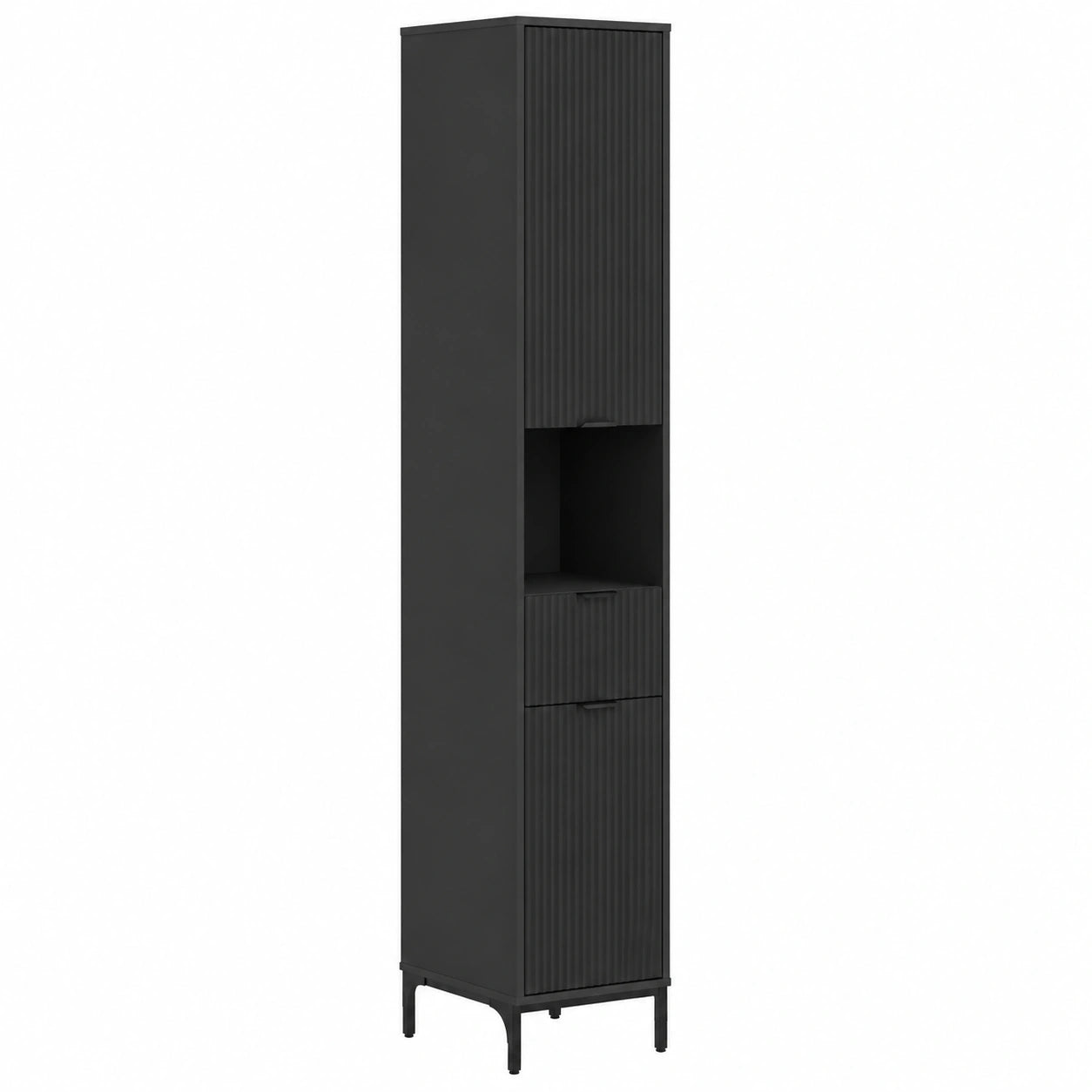 Armoire, avec rangement, avec tiroirs, avec étagères, coloris noir, 31,5 x 33 x 190 cm, pour la chambre