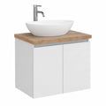 Ensemble de meubles de salle de bain, avec portes, en chêne, coloris blanc et naturel, pour la salle de bain