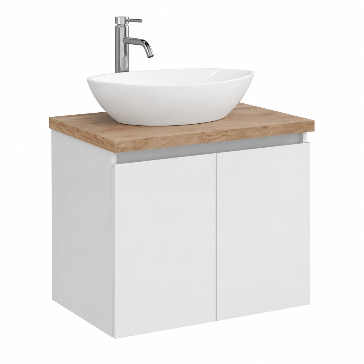Ensemble de meubles de salle de bain, avec portes, en chêne, coloris blanc et naturel, pour la salle de bain