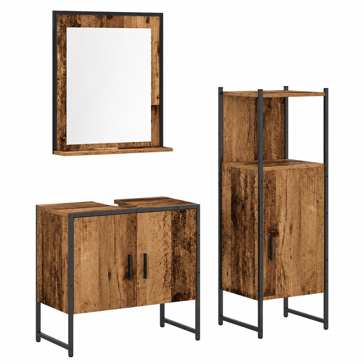 Ensemble de meubles de salle de bain, avec rangement, avec étagères, coloris marron, 3 pièces, pour la salle de bain