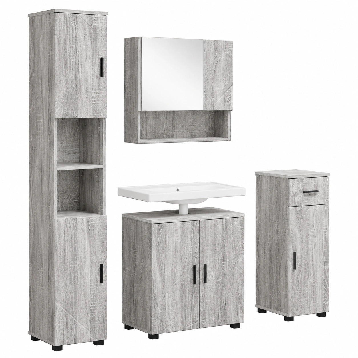 Armoire, 4 pièces, avec rangement, avec tiroirs, coloris gris, pour la chambre