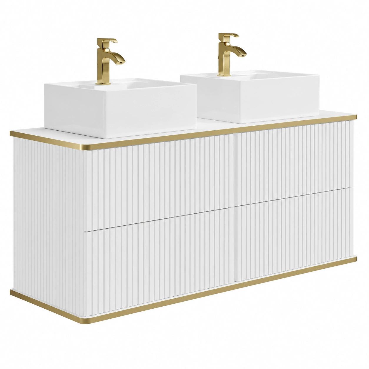 Ensemble de meubles de salle de bain, coloris blanc et doré, pour la salle de bain