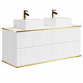 Ensemble de meubles de salle de bain, avec tiroirs, coloris blanc et doré, pour la salle de bain