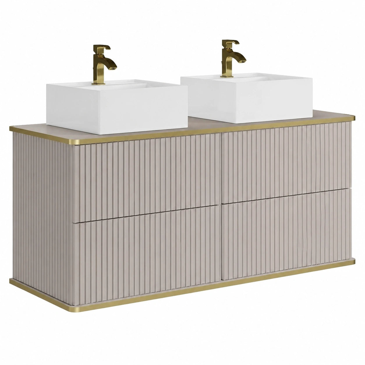 Ensemble de meubles de salle de bain, coloris beige et doré, pour la salle de bain